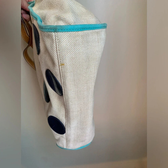 Fossil Canvas Polka Dot Purse Key Bag Charm Large Shopper Tote Handbag Whimsical - Picture 7 of 11